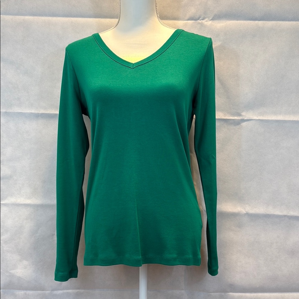 Green V-Neck Women's Top